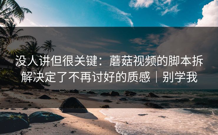 没人讲但很关键：蘑菇视频的脚本拆解决定了不再讨好的质感｜别学我