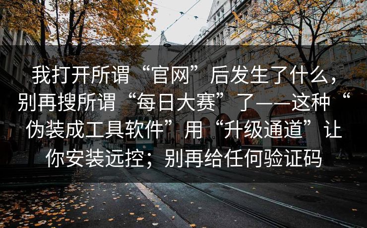 我打开所谓“官网”后发生了什么，别再搜所谓“每日大赛”了——这种“伪装成工具软件”用“升级通道”让你安装远控；别再给任何验证码
